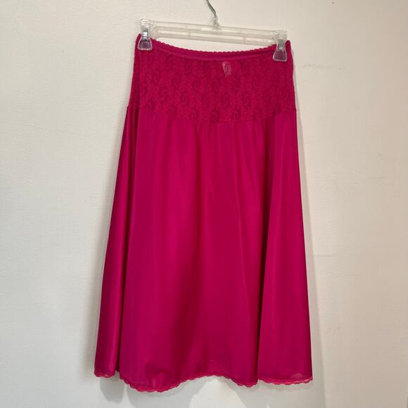 Bestform Vintage 60s Nylon Slip Skirt Lace Trim Fuchsia Midi Lingerie Sz L - Picture 2 of 6